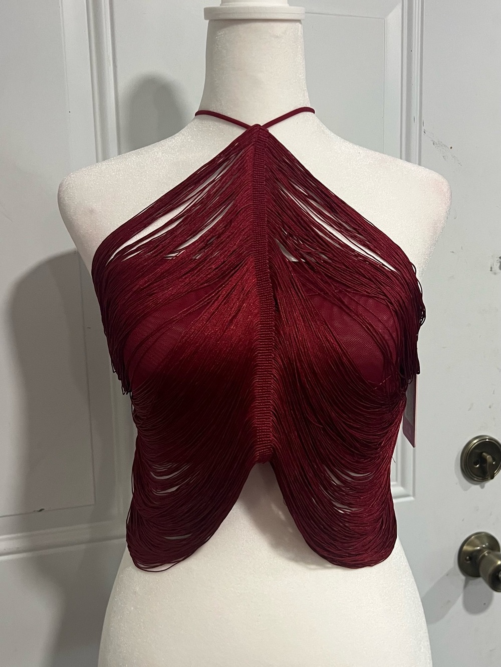 Halter Fringe Tunic Top in Deep Burgundy